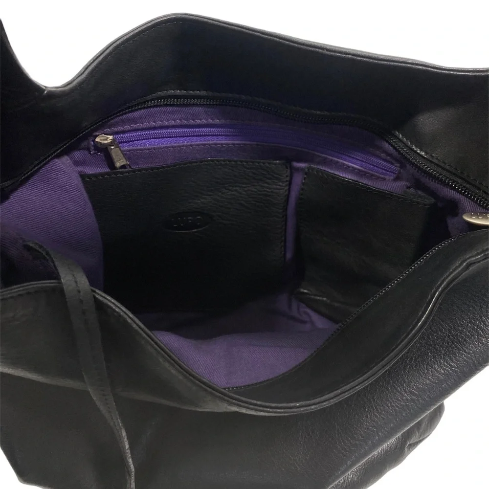 LUPO Slouchy Knotted Strap Oversized Hobo Black Leather Bag - Picture 4 of 9